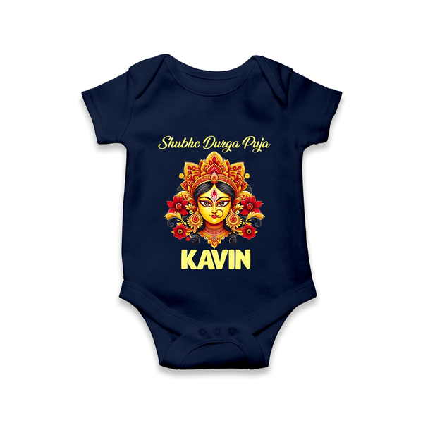 Shubho Durga Puja Romper | Custom Baby Romper for Durga Celebration - NAVY BLUE - New Born (Chest 14")