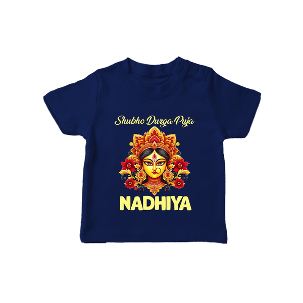 Shubh Durga Puja Goddess Face Art  T Shirt  - NAVY BLUE - 0-5 Months Old (Chest 17")