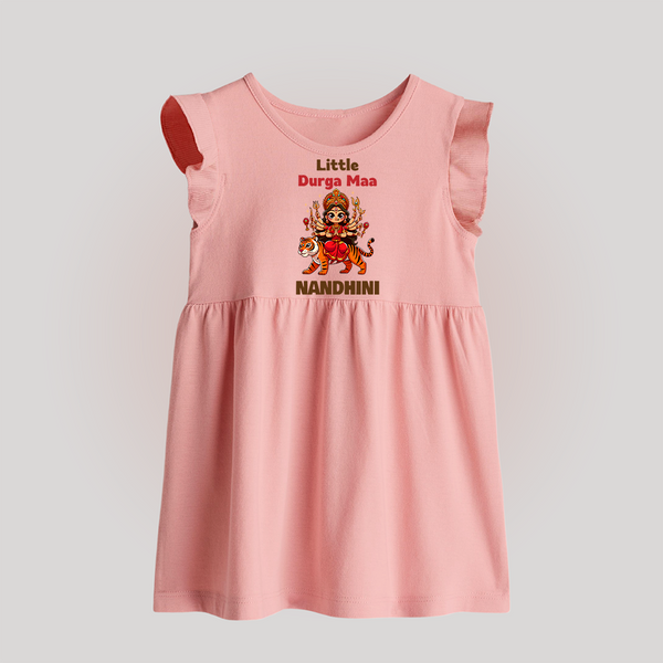 Little Durga Maa Tiger Rider Baby Frock - BABY PINK - 0 - 3 Months Old (Chest 17")