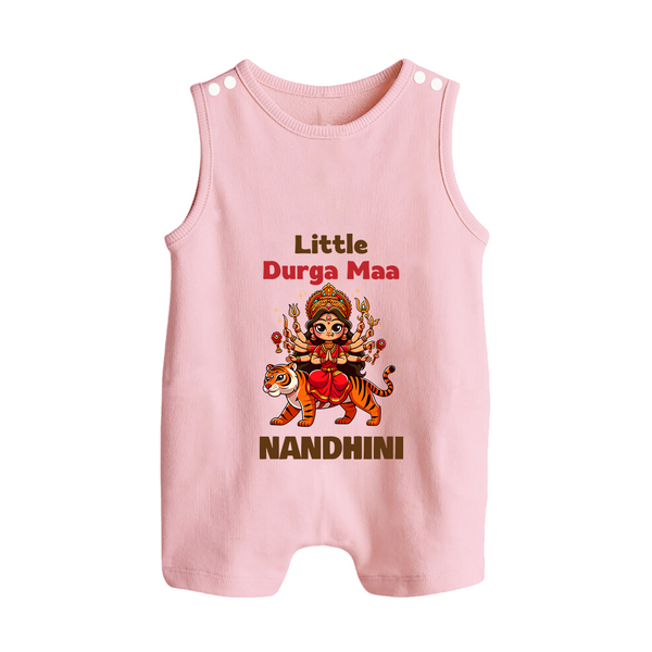 Little Durga Maa Tiger Rider Button Romper - BABY PINK - New Born (Chest 18")