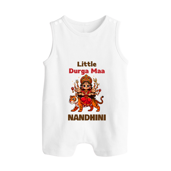 Little Durga Maa Tiger Rider Button Romper - WHITE - New Born (Chest 18")
