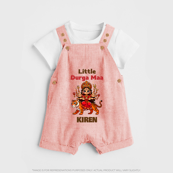 Little Durga Maa Dungaree Set | Personalized Baby Dungaree Set for Festival Spirit - PEACH - 0 - 5 Months Old (Chest 18")