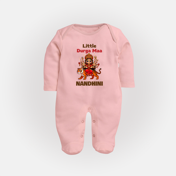 Little Durga Maa Tiger Rider Full Body Suit - BABY PINK - New Born (Chest 7.5")