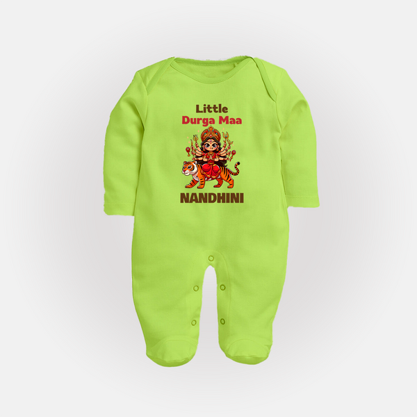 Little Durga Maa Tiger Rider Full Body Suit - LIME GREEN - New Born (Chest 7.5")