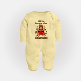 Little Durga Maa Tiger Rider Full Body Suit - PASTEL YELLOW - New Born (Chest 7.5")