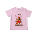 Little Durga Maa Tiger Rider  T Shirt  - BABY PINK - 0-5 Months Old (Chest 17")