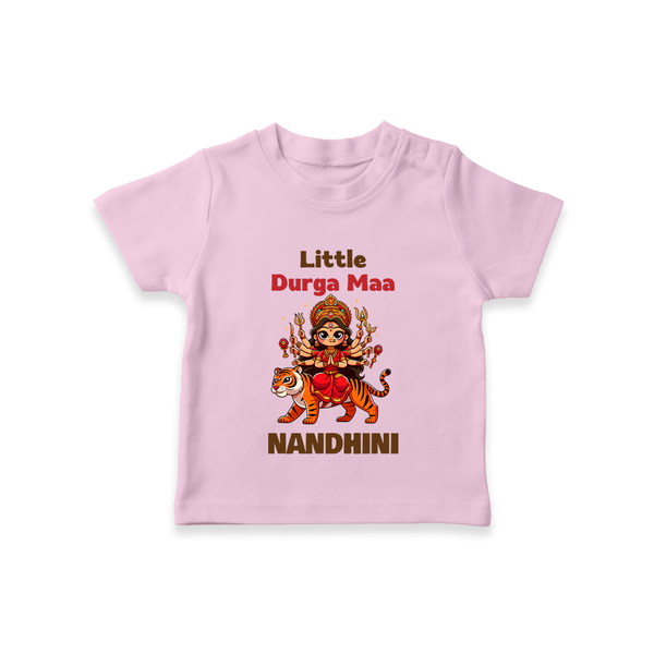 Little Durga Maa Tiger Rider  T Shirt  - BABY PINK - 0-5 Months Old (Chest 17")