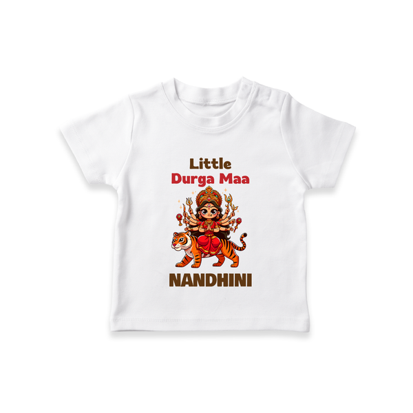Little Durga Maa Tiger Rider  T Shirt  - WHITE - 0-5 Months Old (Chest 17")