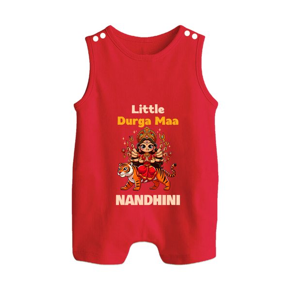 Little Durga Maa Tiger Rider Button Romper - RED - New Born (Chest 18")