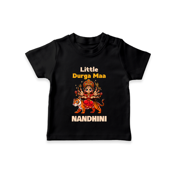 Little Durga Maa Tiger Rider  T Shirt  - BLACK - 0-5 Months Old (Chest 17")