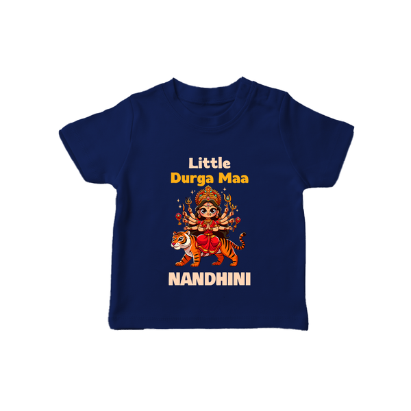 Little Durga Maa Tiger Rider  T Shirt  - NAVY BLUE - 0-5 Months Old (Chest 17")
