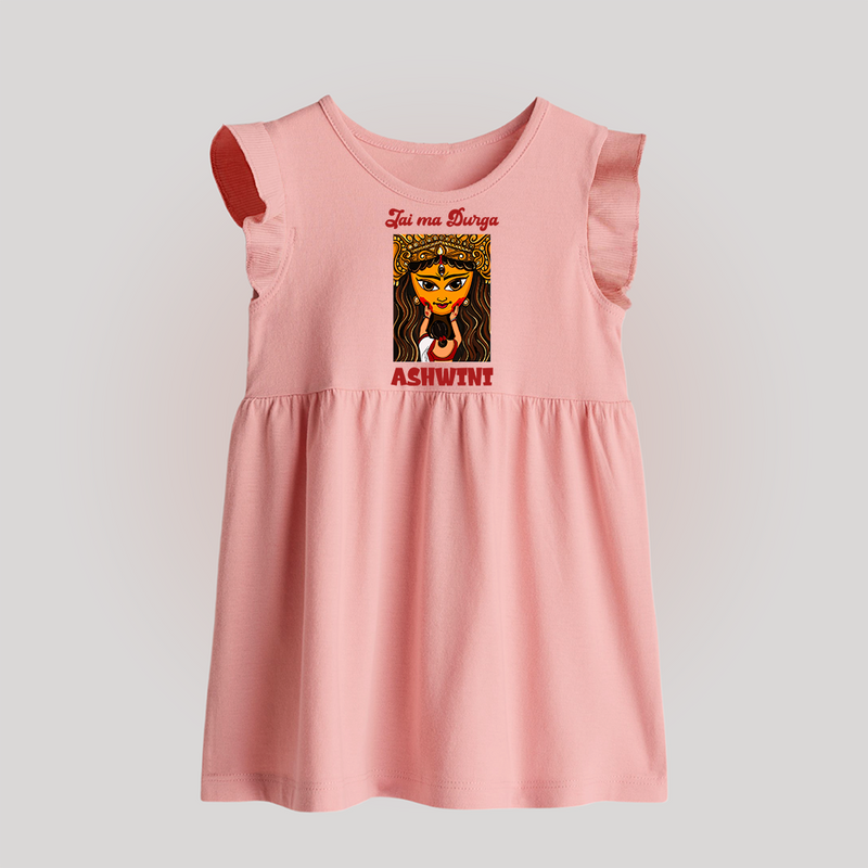 Jai Ma Durga Baby Frock | Custom Baby Frock for Durga Blessings - BABY PINK - 0 - 3 Months Old (Chest 17")