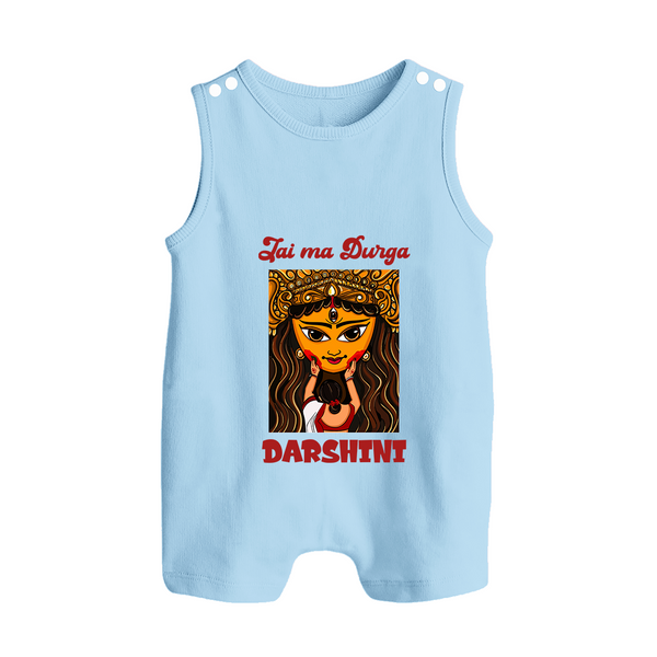 Jai Maa Durga Traditional Artwork Button Romper - BABY BLUE - New Born (Chest 18")