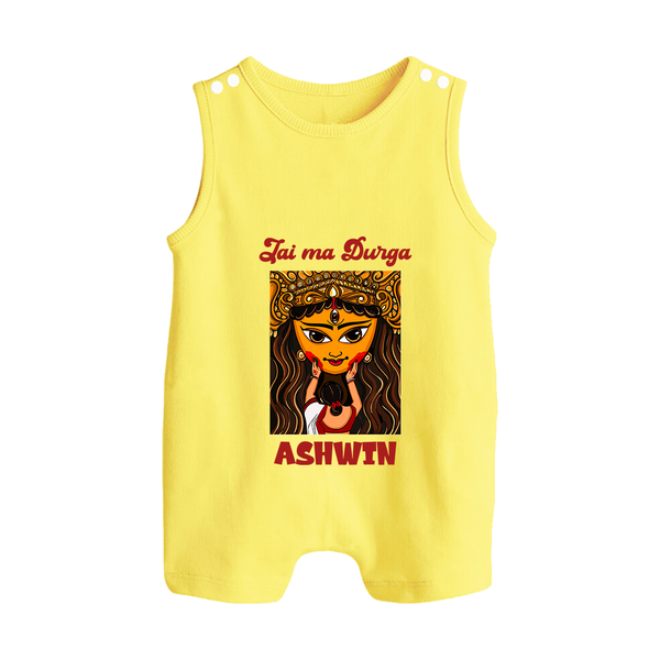Jai Ma Durga Romper Suit / Sleeveless Romper | Custom Baby Romper Suit / Sleeveless Romper for Durga Blessings - PASTEL YELLOW - 0 - 5 Months Old (Chest 18")