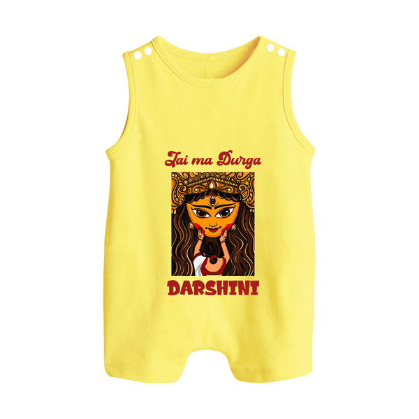 Jai Maa Durga Traditional Artwork Button Romper - PASTEL YELLOW - New Born (Chest 18")