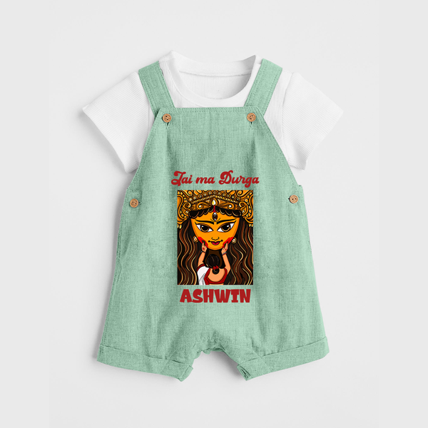 Jai Ma Durga Dungaree Set | Custom Baby Dungaree Set for Durga Blessings - MINT GREEN - 0 - 5 Months Old (Chest 18")
