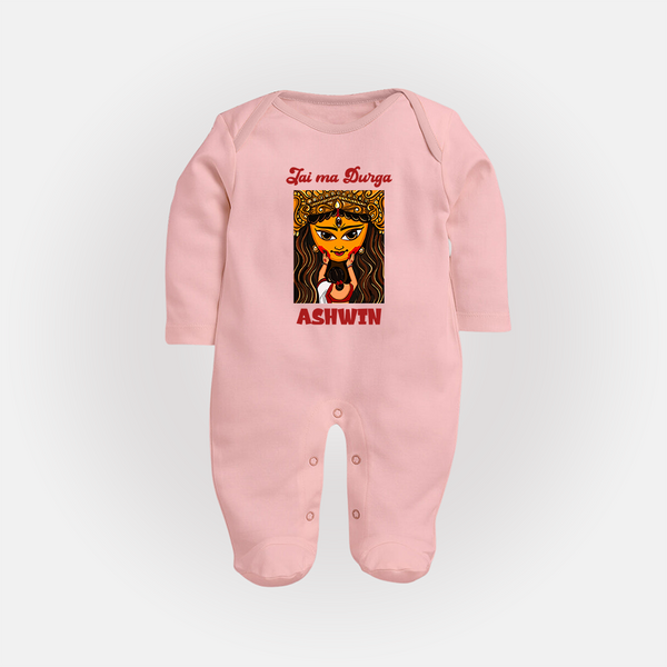 Jai Ma Durga Sleep Suit | Custom Baby Sleep Suit for Durga Blessings - BABY PINK - New Born (Chest 7.5")