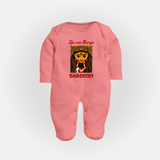 Jai Maa Durga Traditional Artwork Full Body Suit - PEACH - New Born (Chest 7.5")