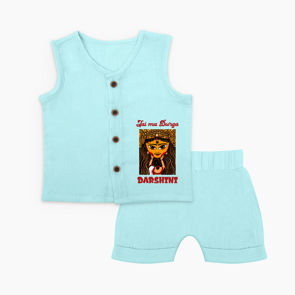 Jai Maa Durga Traditional Artwork Jabla Set - BABY BLUE - 0 - 3 Months Old (Chest 9.8")
