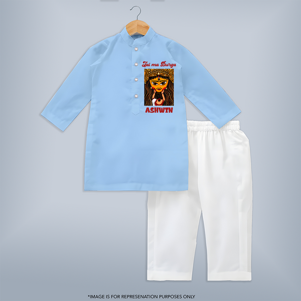 Jai Ma Durga Kurta Set | Custom Baby Kurta Set for Durga Blessings - BABY BLUE - 3 - 6 Months Old (Chest 24", Kurta Length 14'', Waist 19", Pant Length 14")
