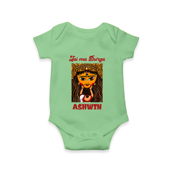 Jai Ma Durga Romper | Custom Baby Romper for Durga Blessings - GREEN - New Born (Chest 14")