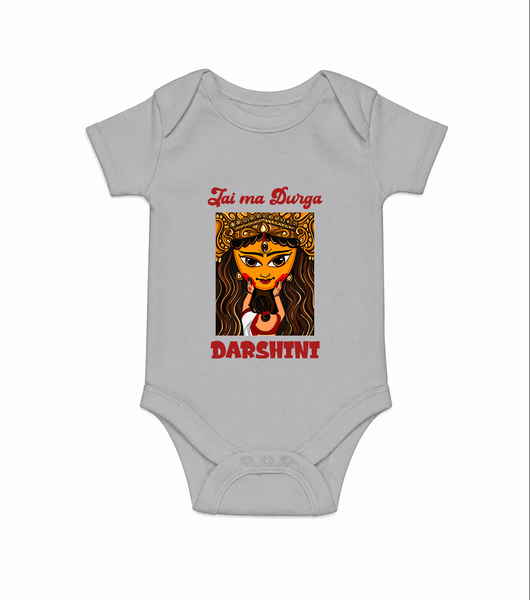 Jai Maa Durga Traditional Artwork Romper - GREY - New Born (Chest 14")