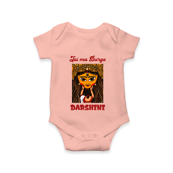 Jai Maa Durga Traditional Artwork Romper - PEACH - New Born (Chest 14")