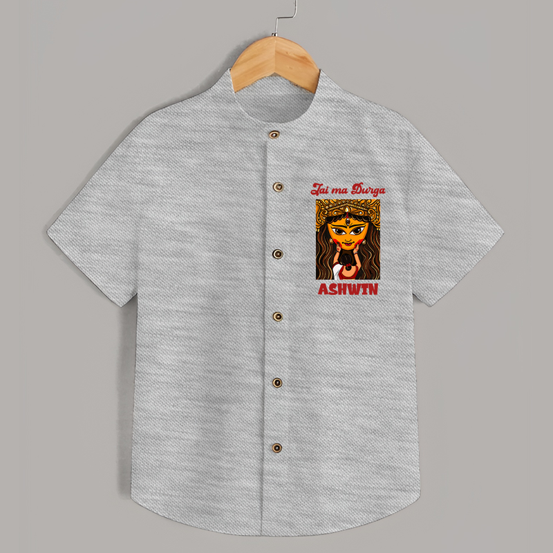 Jai Ma Durga Shirt | Custom Baby Shirt for Durga Blessings - GREY - 0 - 6 Months Old (Chest 23")