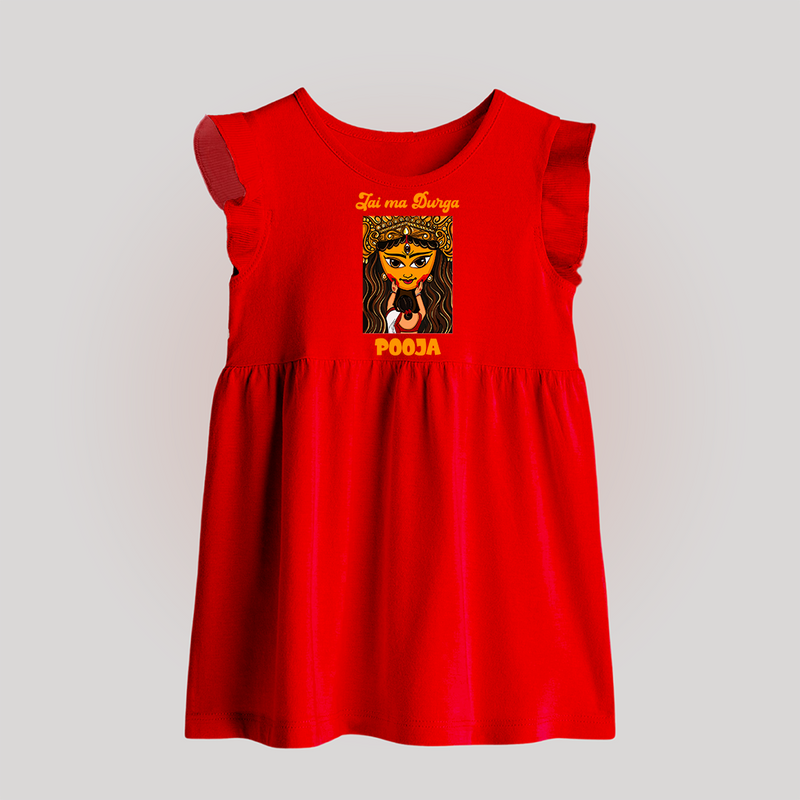 Jai Ma Durga Baby Frock | Custom Baby Frock for Durga Blessings - RED - 0 - 3 Months Old (Chest 17")