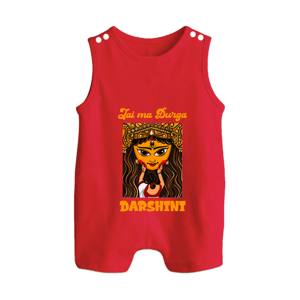 Jai Maa Durga Traditional Artwork Button Romper - RED - New Born (Chest 18")