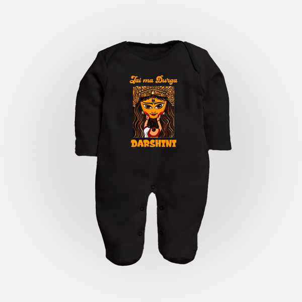 Jai Maa Durga Traditional Artwork Full Body Suit - BLACK - New Born (Chest 7.5")