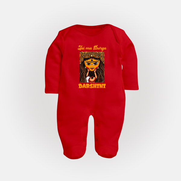 Jai Maa Durga Traditional Artwork Full Body Suit - RED - New Born (Chest 7.5")