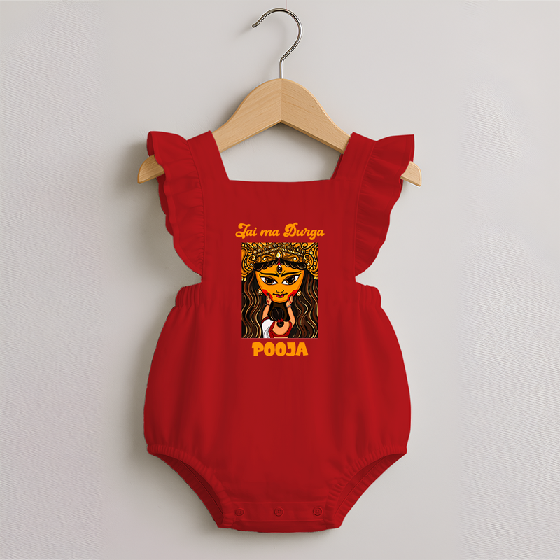 Jai Ma Durga Romper Frock | Custom Baby Romper Frock for Durga Blessings - RED - 0 - 3 Months Old (Chest 19")