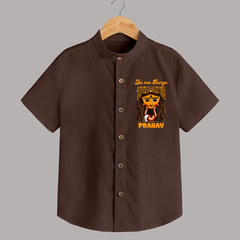 Jai Ma Durga Shirt | Custom Baby Shirt for Durga Blessings - CHOCOLATE BROWN - 0 - 6 Months Old (Chest 23")