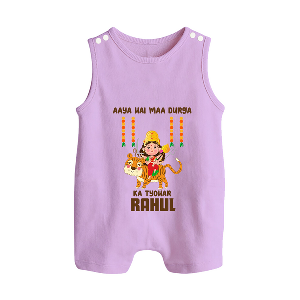 Aaya Hai Maa Durga Ka Utsav Romper Suit / Sleeveless Romper | Personalized Baby Romper Suit / Sleeveless Romper for Navratri - LILAC - 0 - 5 Months Old (Chest 18")