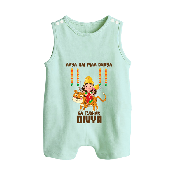 Aaya Hai Maa Durga Festive Celebration Button Romper - MINT GREEN - New Born (Chest 18")