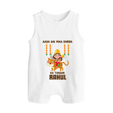 Aaya Hai Maa Durga Ka Utsav Romper Suit / Sleeveless Romper | Personalized Baby Romper Suit / Sleeveless Romper for Navratri - WHITE - 0 - 5 Months Old (Chest 18")