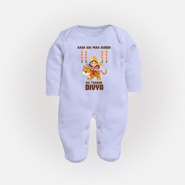 Aaya Hai Maa Durga Festive Celebration Full Body Suit - BABY BLUE - New Born (Chest 7.5")