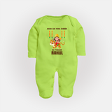 Aaya Hai Maa Durga Ka Utsav Sleep Suit | Personalized Baby Sleep Suit for Navratri - LIME GREEN - New Born (Chest 7.5")