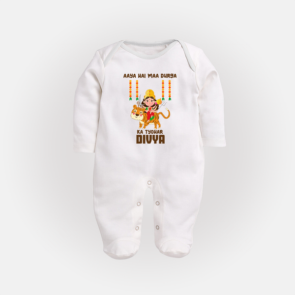 Aaya Hai Maa Durga Festive Celebration Full Body Suit - WHITE - New Born (Chest 7.5")