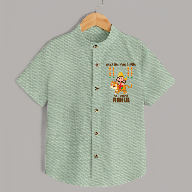 Aaya Hai Maa Durga Ka Utsav Shirt | Personalized Baby Shirt for Navratri - MINT GREEN - 0 - 6 Months Old (Chest 23")