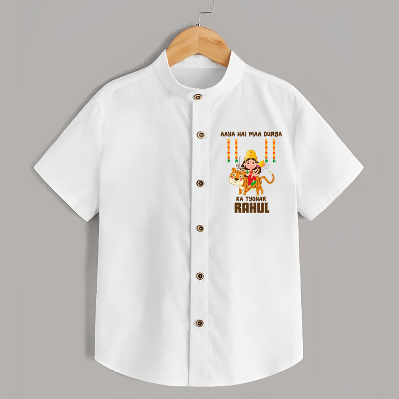 Aaya Hai Maa Durga Ka Utsav Shirt | Personalized Baby Shirt for Navratri - WHITE - 0 - 6 Months Old (Chest 23")