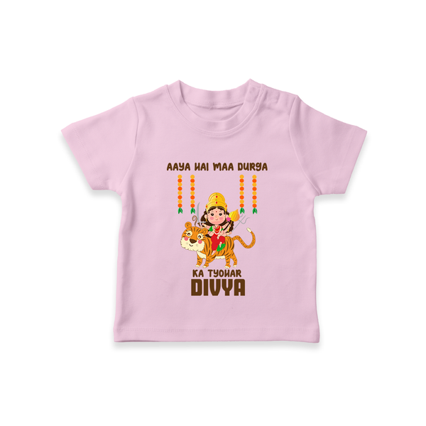 Aaya Hai Maa Durga Festive Celebration  T Shirt  - BABY PINK - 0-5 Months Old (Chest 17")