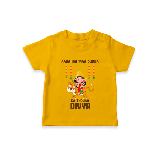 Aaya Hai Maa Durga Festive Celebration  T Shirt  - CHROME YELLOW - 0-5 Months Old (Chest 17")
