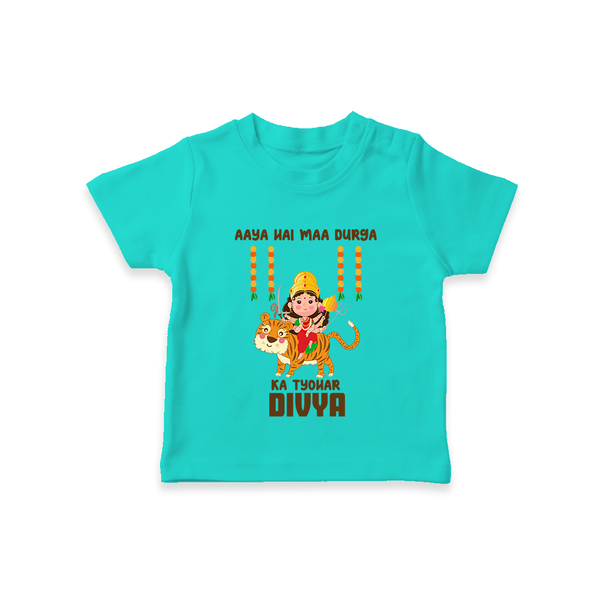 Aaya Hai Maa Durga Festive Celebration  T Shirt  - TEAL - 0-5 Months Old (Chest 17")