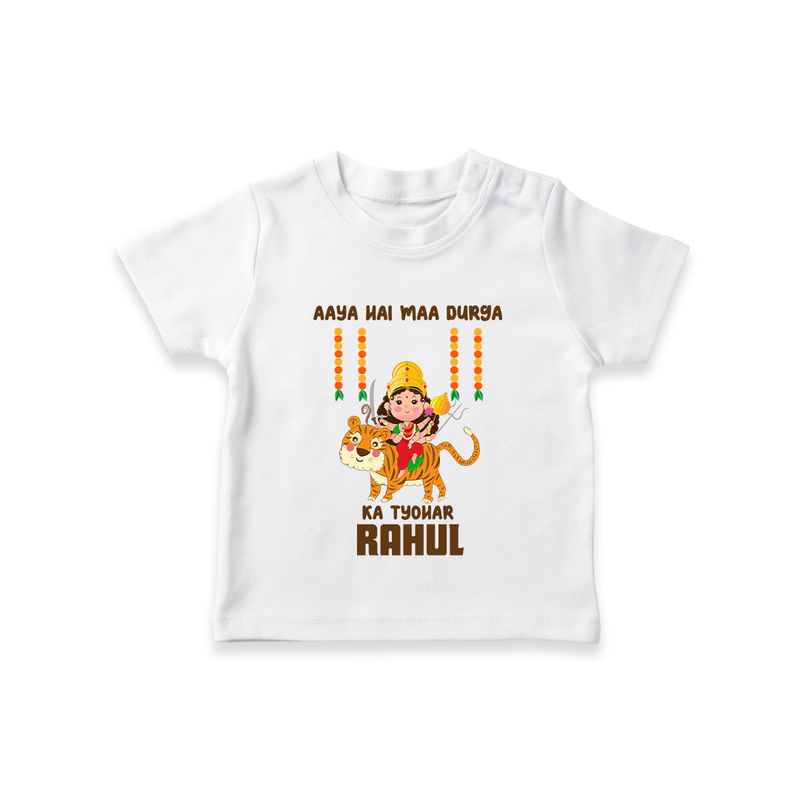 Aaya Hai Maa Durga Ka Utsav Tshirt | Personalized Baby Tshirt for Navratri - WHITE - 0-5 Months Old (Chest 17")