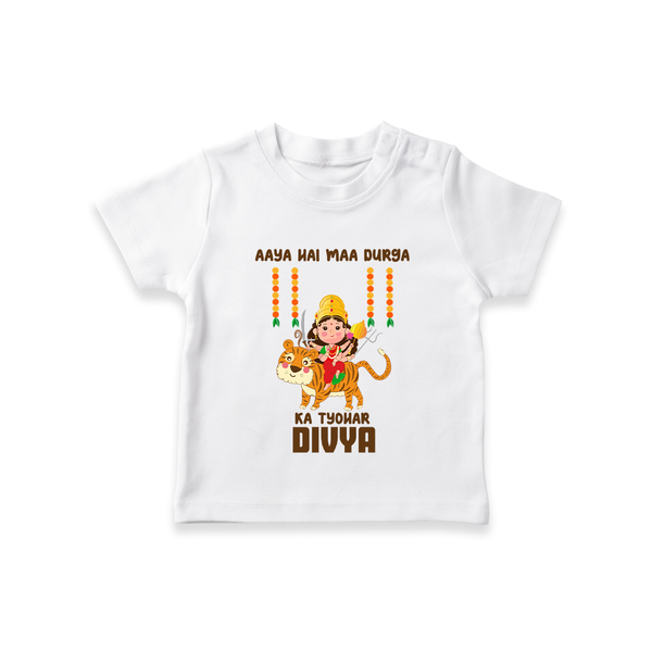 Aaya Hai Maa Durga Festive Celebration  T Shirt  - WHITE - 0-5 Months Old (Chest 17")
