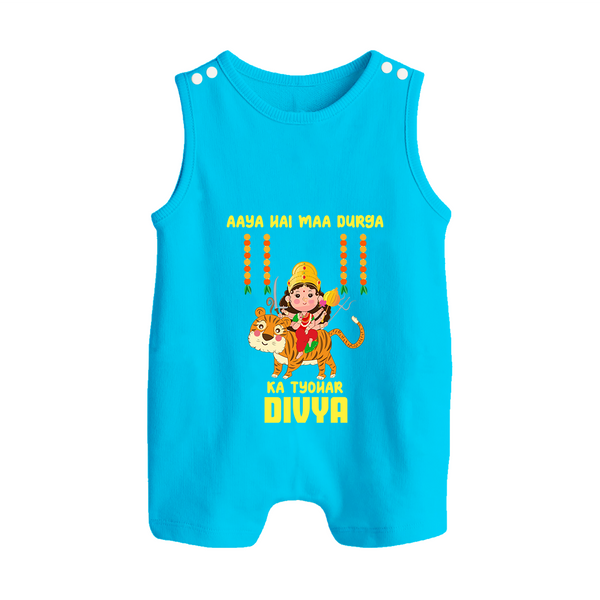 Aaya Hai Maa Durga Festive Celebration Button Romper - SKY BLUE - New Born (Chest 18")