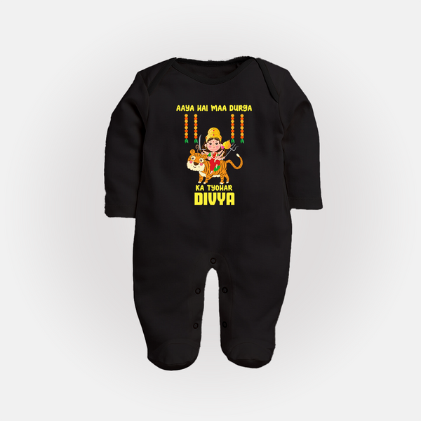 Aaya Hai Maa Durga Festive Celebration Full Body Suit - BLACK - New Born (Chest 7.5")