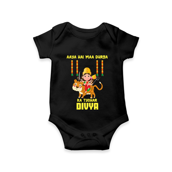 Aaya Hai Maa Durga Festive Celebration Romper - BLACK - New Born (Chest 14")